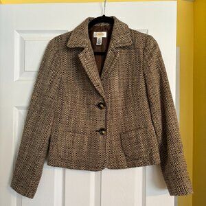 TALBOTS Women's Blazer Jacket Brown Black Beige Tweed US Size 6 with Pockets